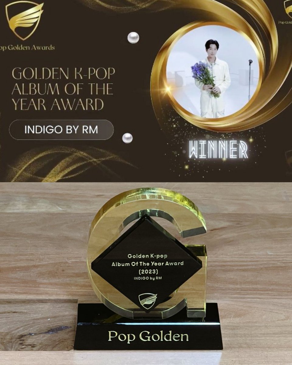 winnttaebear's tweet photo. POP GOLDEN AWARDS 2023

Indigo by RM 
🏆 Golden Kpop Album Of The Year

CONGRATULATIONS RM 
#POPGOLDENAWARDS2023 https://t.co/PbIdnE5VSY