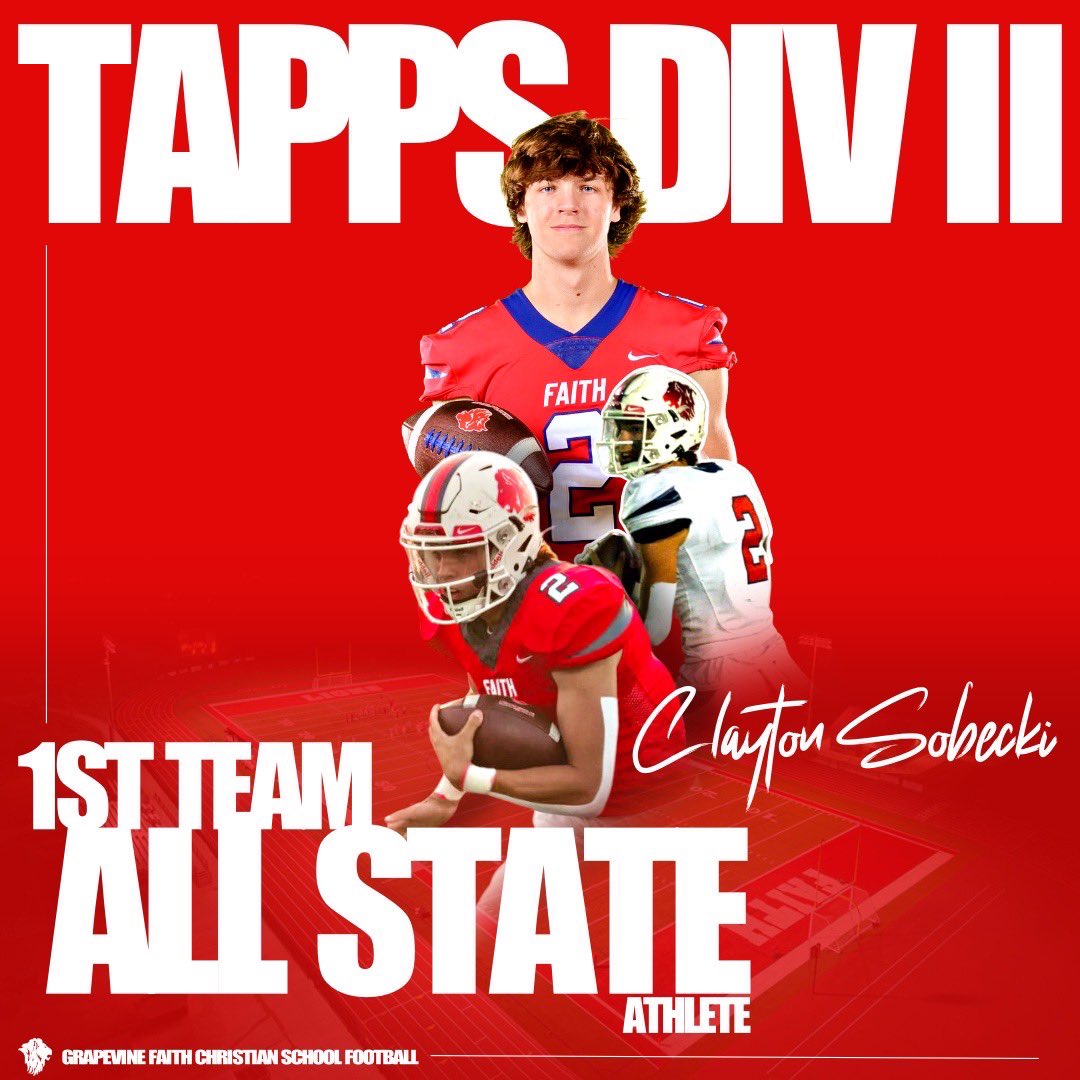 Clayton Sobecki (@clayton_sobecki) on Twitter photo Honored to be selected First Team All-State Athlete! Thank you to my teammates and all the <a href="/TappsFootball/">TAPPS Football</a> Coaches for the recognition!
<a href="/GFCSFB/">Grapevine Faith Football</a> <a href="/darrickware/">Coach Darrick Ware</a> <a href="/bholland825/">Bobby Holland</a> Honored to be selected First Team All-State Athlete! Thank you to my teammates and all the <a href="/TappsFootball/">TAPPS Football</a> Coaches for the recognition!
<a href="/GFCSFB/">Grapevine Faith Football</a> <a href="/darrickware/">Coach Darrick Ware</a> <a href="/bholland825/">Bobby Holland</a>