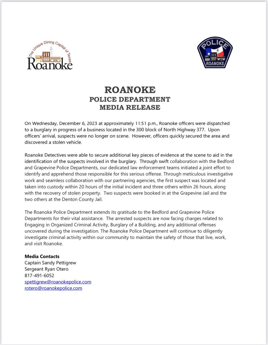 MEDIA RELEASE
For immediate release
Friday, December 8, 2023