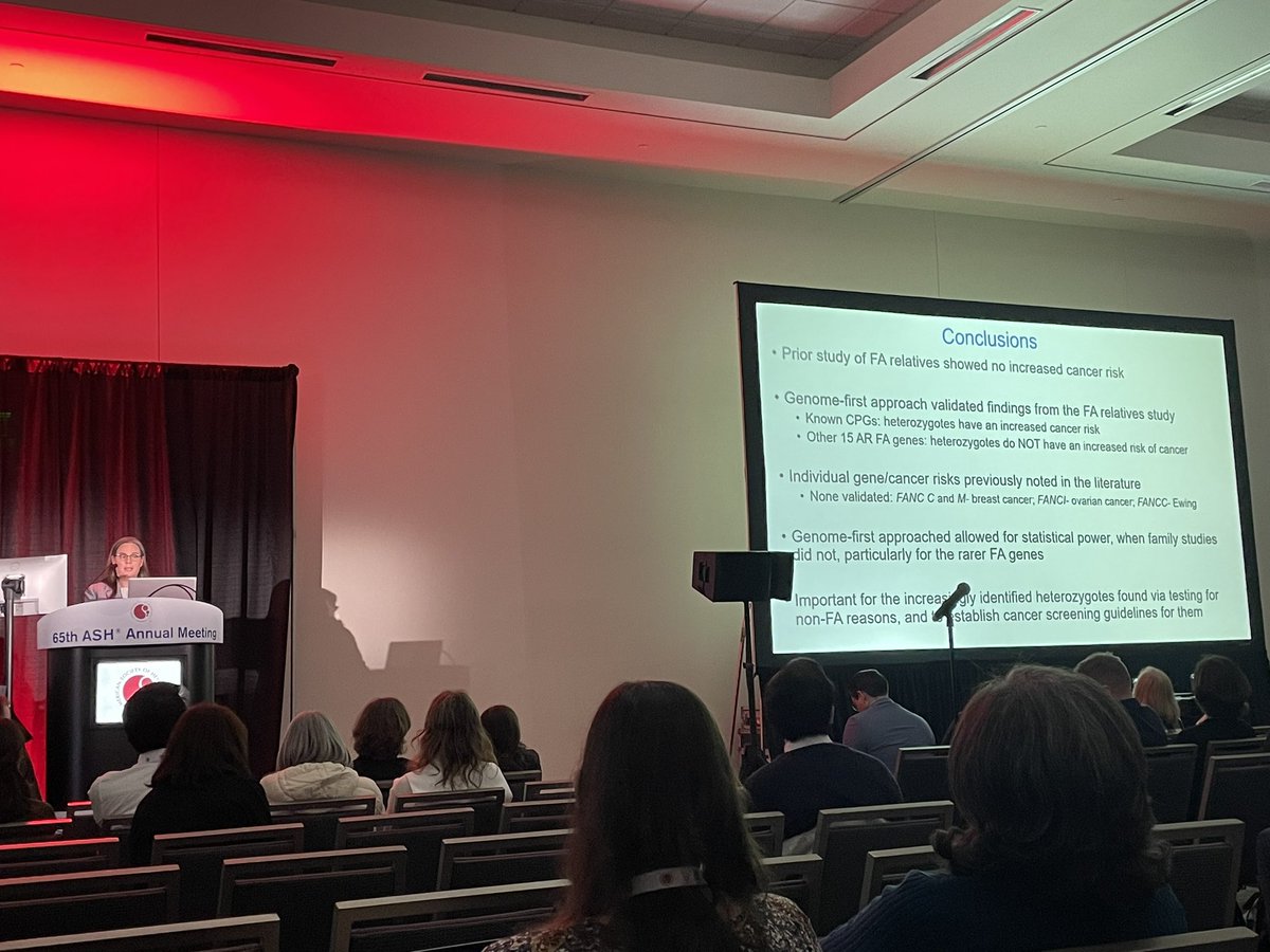 emmamgroarke's tweet photo. Lisa McReynolds from @NCIEpiTraining shows at the germline predisposition workshop that FA relatives do not have an increased risk of cancer. #ASH23 @ASH_hematology @SharonSavageMD https://t.co/AtU8lqVqN4