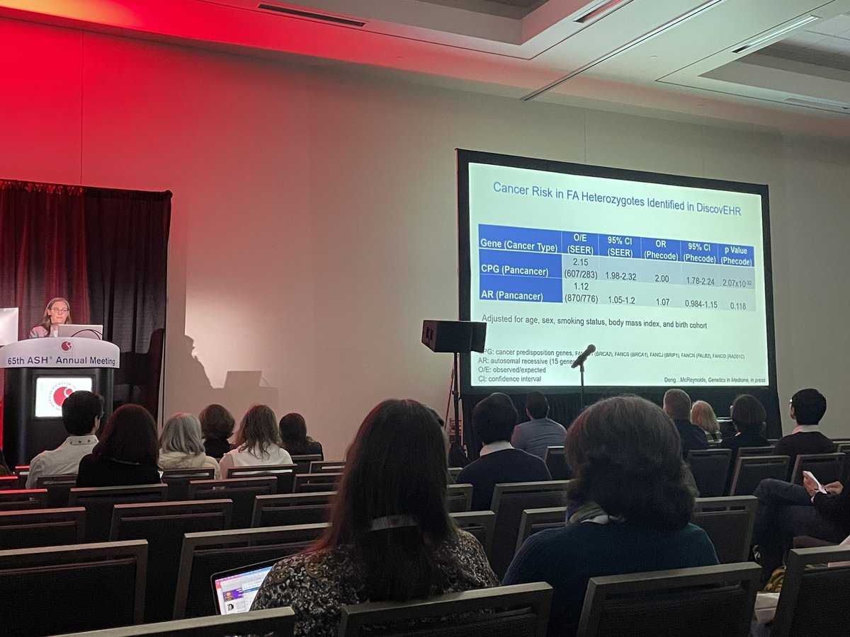 emmamgroarke's tweet photo. Lisa McReynolds from @NCIEpiTraining shows at the germline predisposition workshop that FA relatives do not have an increased risk of cancer. #ASH23 @ASH_hematology @SharonSavageMD https://t.co/AtU8lqVqN4