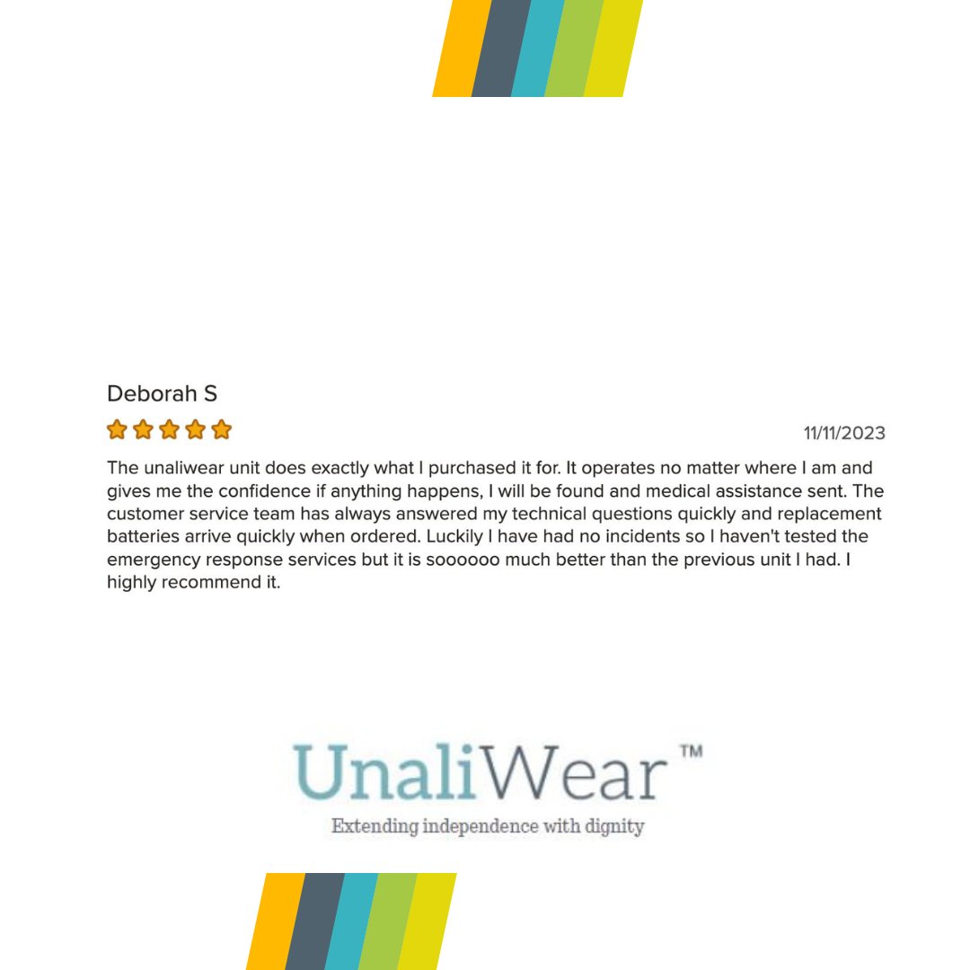 UnaliWear's tweet image. It's time again for 5-Star Fridays.
This review was posted last month on the Better Business Bureau.
Have a great weekend, one & all!
#kanegawatch #falldetection #1NYTimesRatedBestMedicalAlert #1WirecutterRatedBestMedicalAlert #BestFallDetectionNationalCouncilonAging