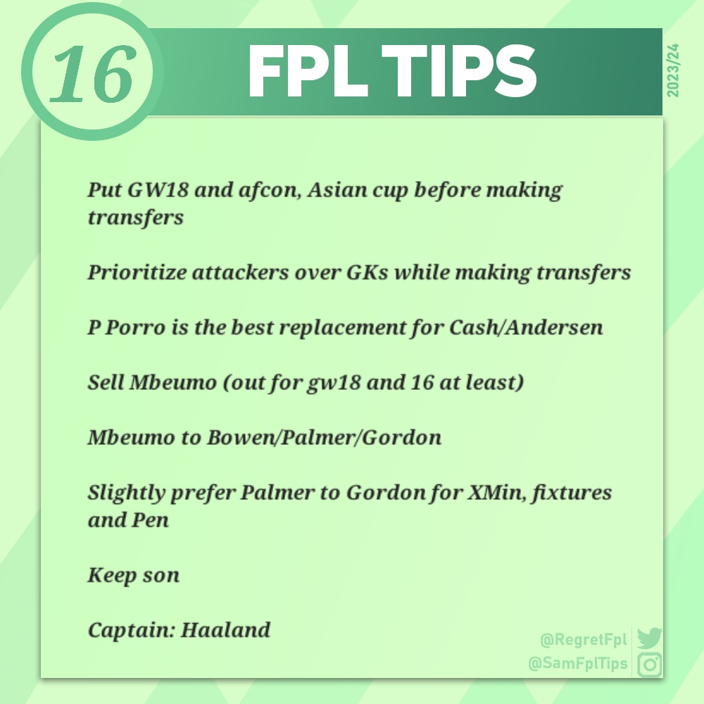 🚨 #FPL TIPS FOR #GW16 🚨 #SamFPLtips