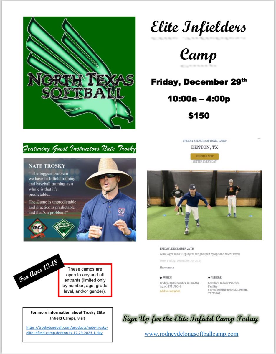 🚨📢 He’s Back! 📢🚨 @NateTrosky will be back on the UNT campus for the Elite Infielders Camp. @TroskyBaseball Making Plays 6th Tool Nation Suave —> Wu Wei