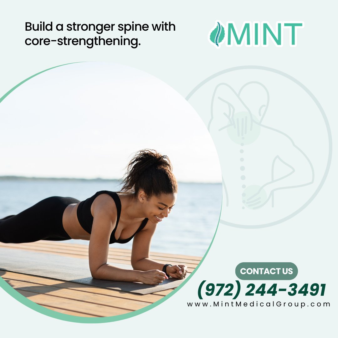 KutzMd's tweet image. A strong core supports your spine. Explore exercises at our Plano TX spine center. Contact us at (972) 244-3491 for a healthier spine. #CoreStrength #SpineWellness