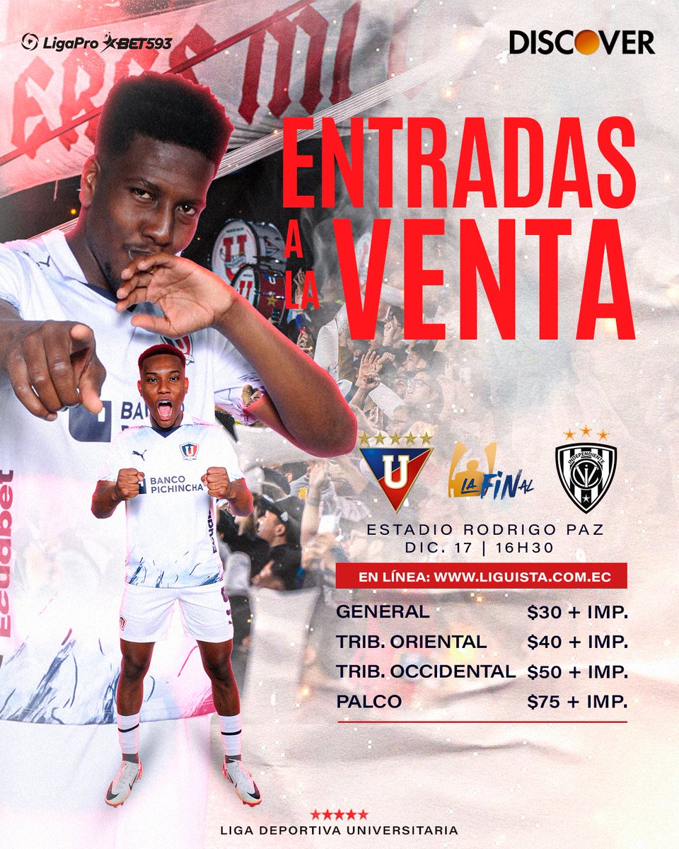 erami_salazar's tweet photo. #ModoFinal. Definidos los precios de las localidades para la final de vuelta el próximo domingo 17 de diciembre en el estadio Rodrigo Paz Delgado. #LDUvsIDV ⚪🔵⚫
#LigaProBet593 https://t.co/9psYg97aPW