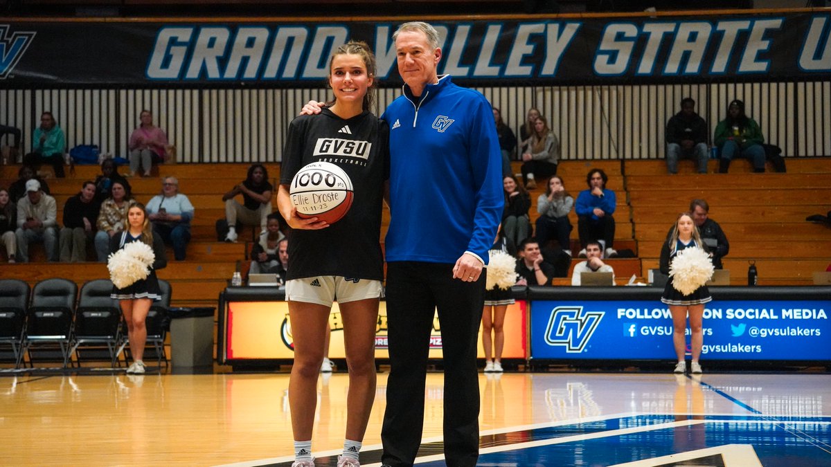 gvsuwbb's tweet photo. Before tonight's game, we honored @DrosteEllie for scoring her 1,000th career point earlier this season!

Congratulations Ellie! 🎉

#AnchorUp https://t.co/il5V2ngct0