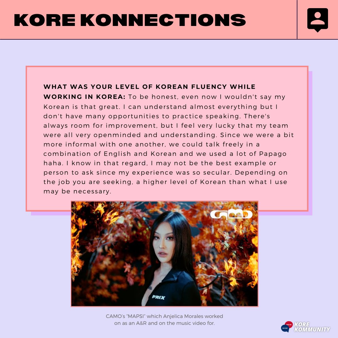 korekommunity's tweet photo. (Pt. 2) Anjelica worked on the tracks and #MVs for Korean artists like #CAMO and #JAMIE before collaborating with the likes of Snoop Dogg and CeeLo Green for her own music 🎤

#kpop #krnb #monstax #junny #got7 #ikon #ab6ix  #koreajob #anr #musicindustry #koreainternship #seouljob https://t.co/UwvjxZoOmH