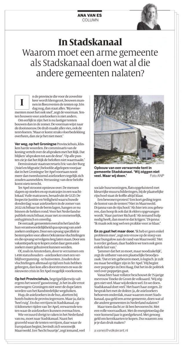 We schieten als <a href="/stadskanaal_nl/">Gemeente Stadskanaal</a> onze buurgemeente  <a href="/GemWesterwolde/">Gemeente Westerwolde</a> te hulp terwijl veel andere gemeenten in Nederland de andere kant op kijken. A.s. maandag meer hierover. #humaan #terapel #opvangcrisis