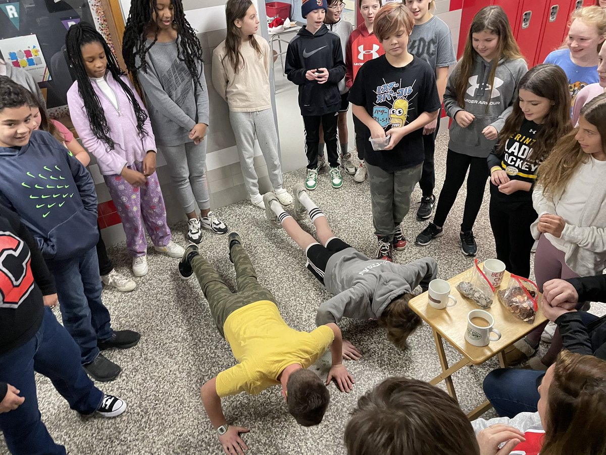 VGashlin's tweet image. Penny challenge got serious this morning!  Paying pennies for push-ups!