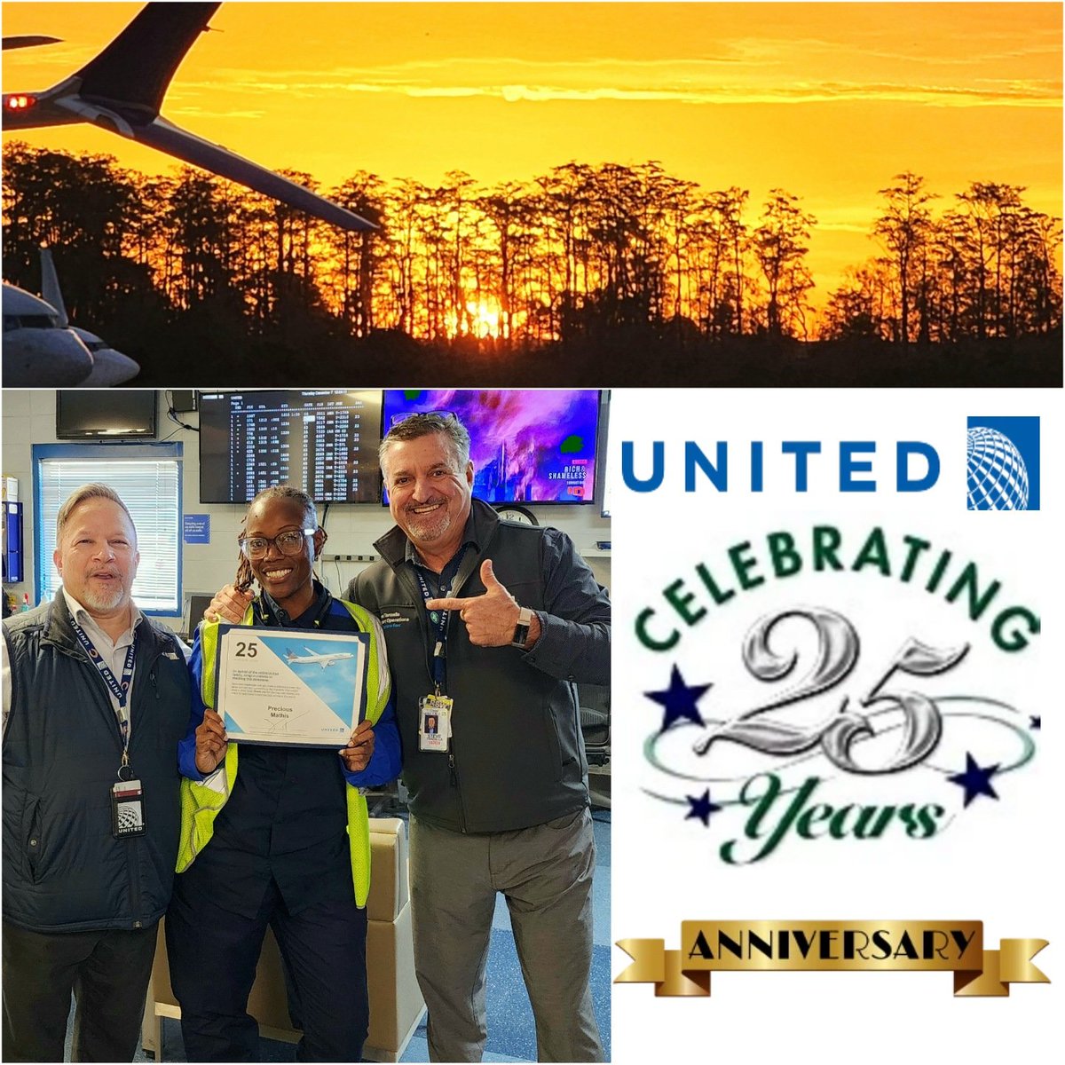 It was a gorgeous morning today, and why not. Today we celebrated Precious Mathis 25yr anniversary w/ <a href="/united/">United Airlines</a>. Let's all congratulate her on this huge accomplishment. <a href="/LouFarinaccio/">Lou Farinaccio</a> <a href="/SteveTanzella/">Steve Tanzella</a> <a href="/med70258466/">Rick Medina</a> <a href="/jeremyf73186955/">jeremy fletcher</a> <a href="/weareunited/">We Are United</a> <a href="/BorisCanoMCO/">Boris Cano</a> <a href="/MCO/">Orlando International Airport</a>