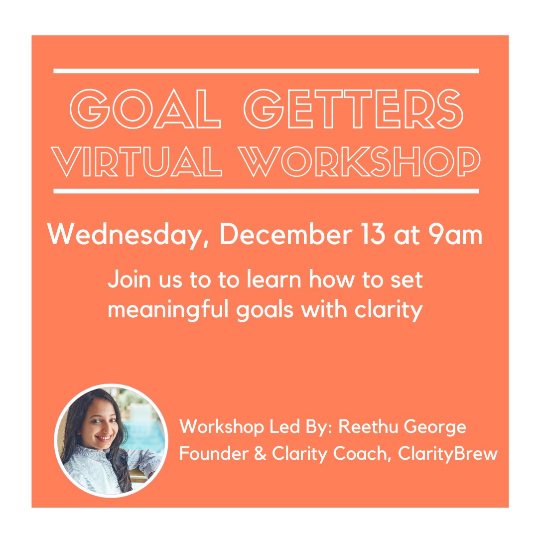 Join us for a virtual workshop on Wed. Dec. 13 to dream and set goals to make 2024 our best year yet. Workshop led by Reethu George is a corporate lawyer turned life coach, who will provide with a blueprint on gaining clarity to set meaningful goals. bit.ly/2024goalgetter
