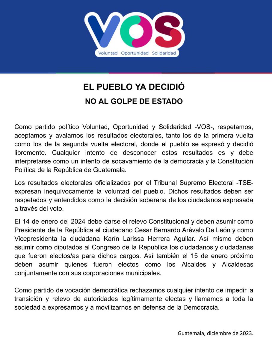 El pueblo ya decidió, no al golpe de Estado. 🇬🇹

 #Guate #Guatemala #NoAlGolpeDeEstado #MP #MinisterioPublico #GolpeDeEstado #TSE