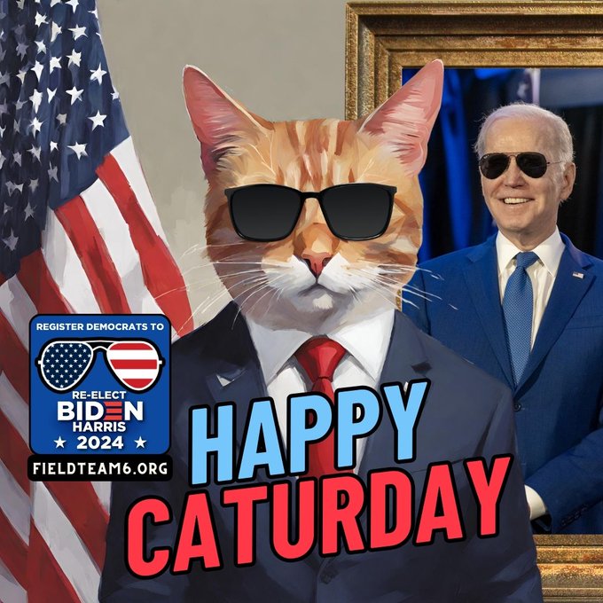 It’s Saturday – Caturday. Always a perfect day to register Democrats! If you’re voting BLUE for Biden/Harris & up/down your ballot in 2024, reply with a 💙, retweet this, & let’s follow each other so we can be #StrongerTogether! #Voterizer