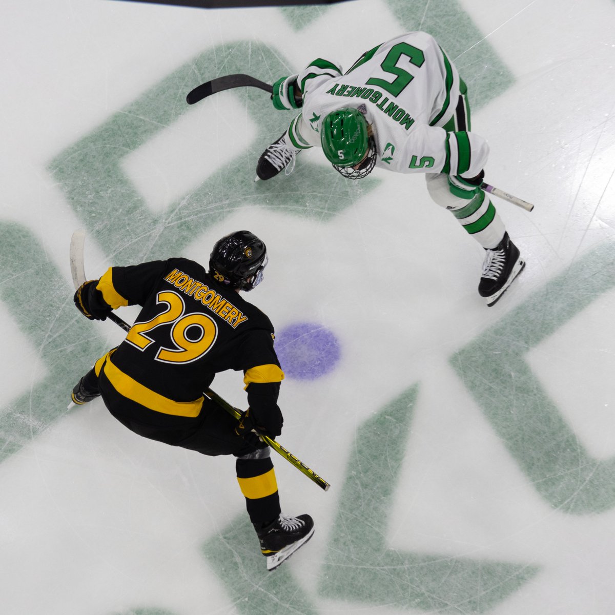 Great photo from our own <a href="/KellyJamesTV/">Kelly McCommons</a> of the opening faceoff between CC's Drew Montgomery and his older brother, Dane!!

#CCTigers