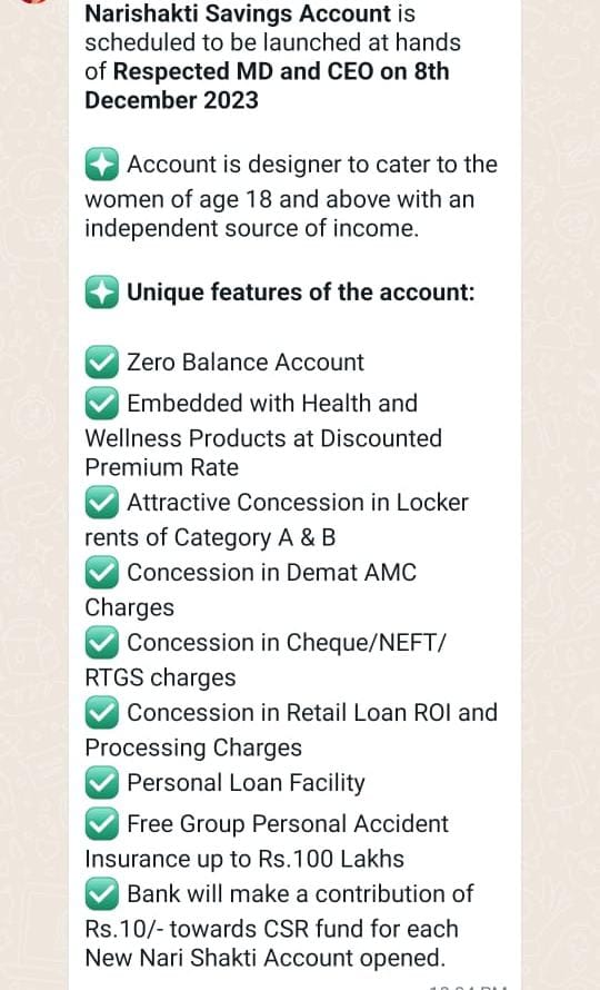 <a href="/BankofIndia_IN/">Bank of India</a>
#BOINariShakti SB Accounts is  launched yesterday.
The objective of this scheme  is integrated work related to social, cultural &amp; economic #WomenEmpowerment .All BOIndians should put their best endeavours for the all round success of the scheme.