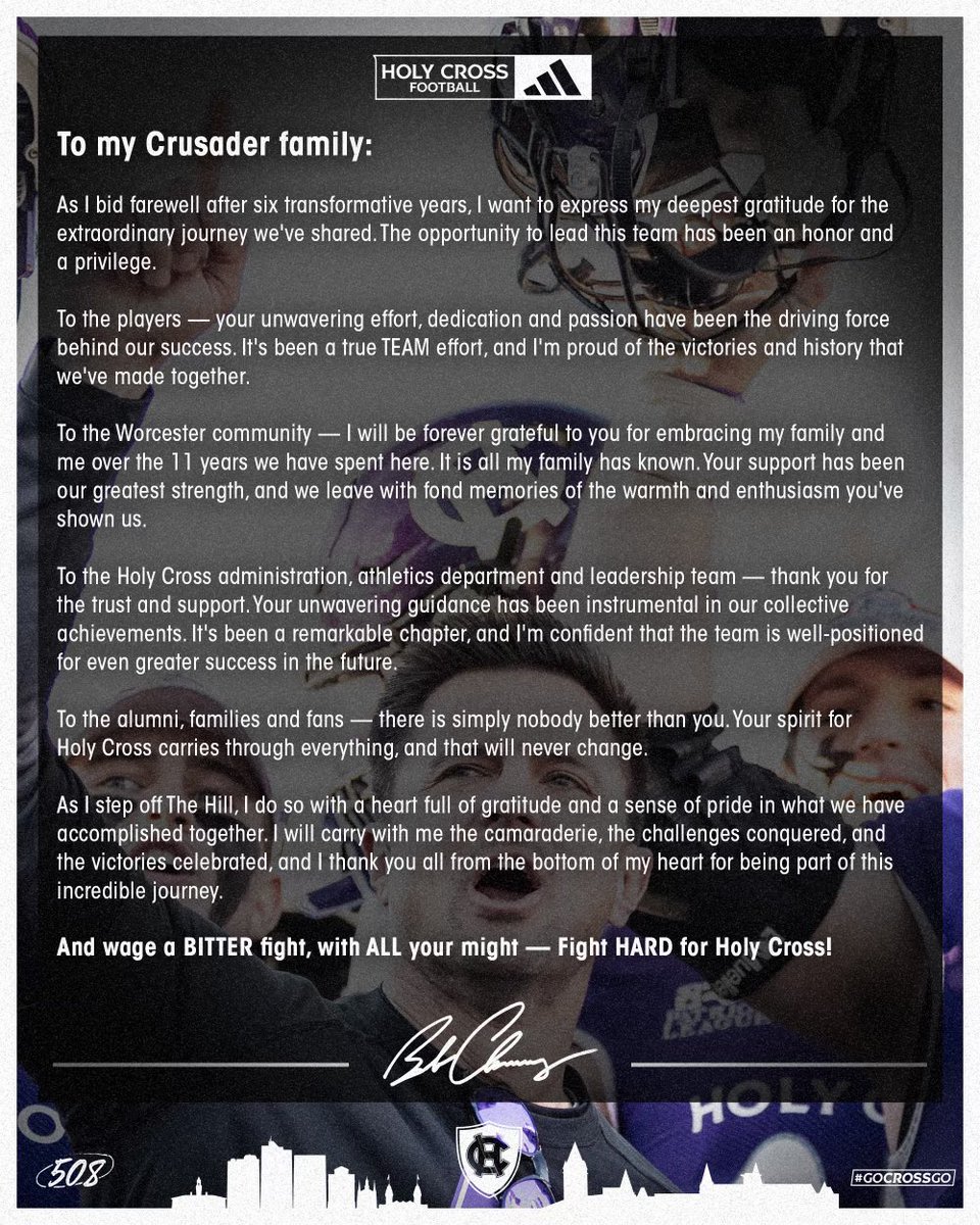 To our coaches. To our players. To our school. To our community. THANK YOU!!! And wage a BITTER fight with ALL your might, Fight HARD for Holy Cross!!!!!!