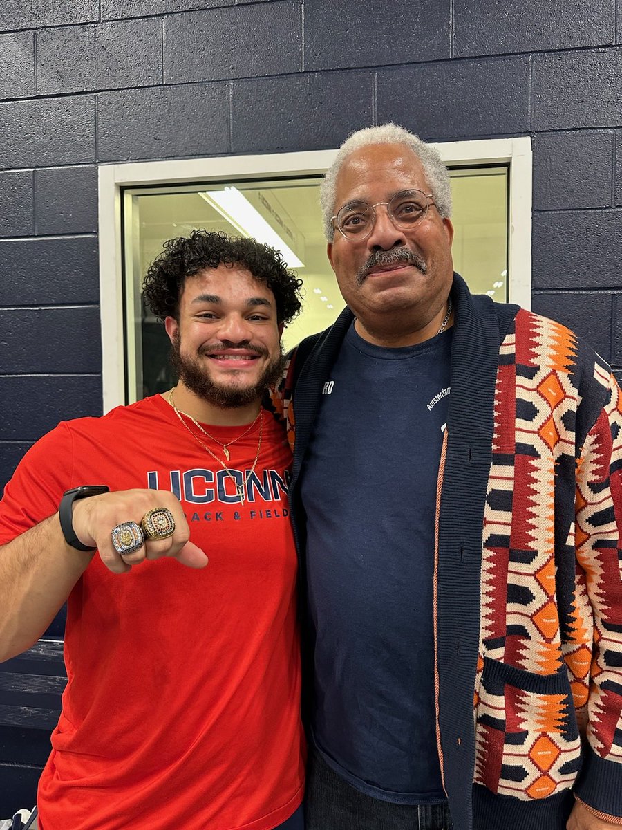Congratulations to @amsterdamTF_XC alum Garrett McHeard who threw over 53 feet at today’s meet and also got last seasons Indoor and Outdoor Big East Championship rings.