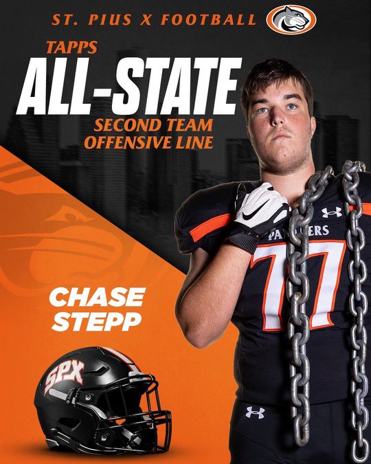 I am grateful for the  journey I have had with SPX football &amp; my teammates. 🏈 I’m Honored to have been named as a finalist for the Lineman of the Year by the Houston Touchdown Club.
1st team All District OL
2nd team All State OL
<a href="/StPiusXFootball/">SPXFootball</a> <a href="/SPXPanthers/">St. Pius X Athletics</a> <a href="/CranfillGreg/">Greg Cranfill</a>