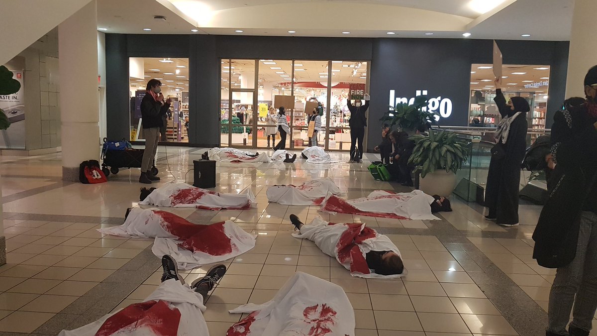 Breaking: we have shut down Indigo at Metrotown mall. The store has been forced to shut down. Indigo funds genocide. Shut it down, no business as usual. Free Palestine!