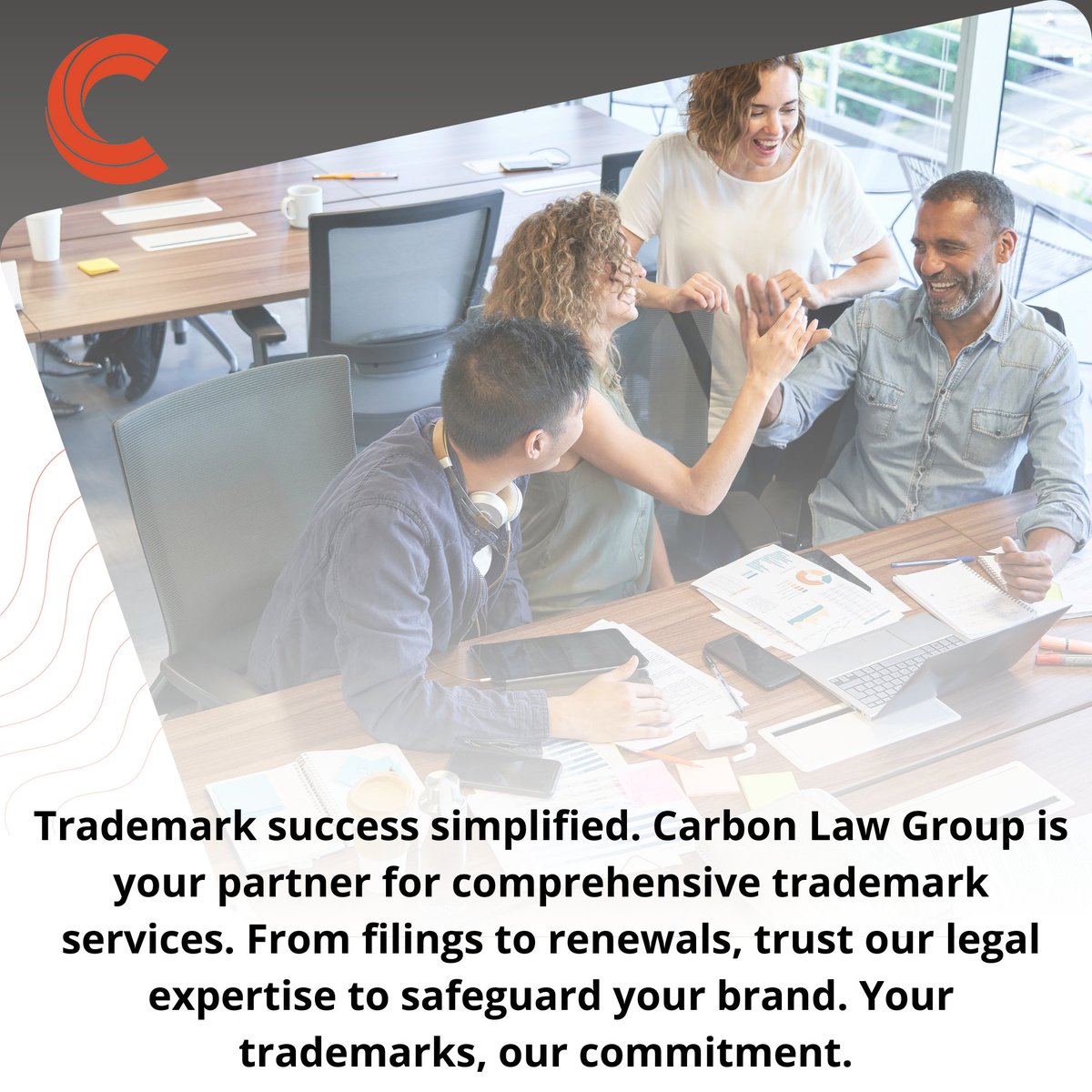 Trademark success simplified. Carbon Law Group is your partner for comprehensive trademark services. From filings to renewals, trust our legal expertise to safeguard your brand. Your trademarks, our commitment. 

#TrademarkProtection #LegalPartnership #CarbonLawGroup