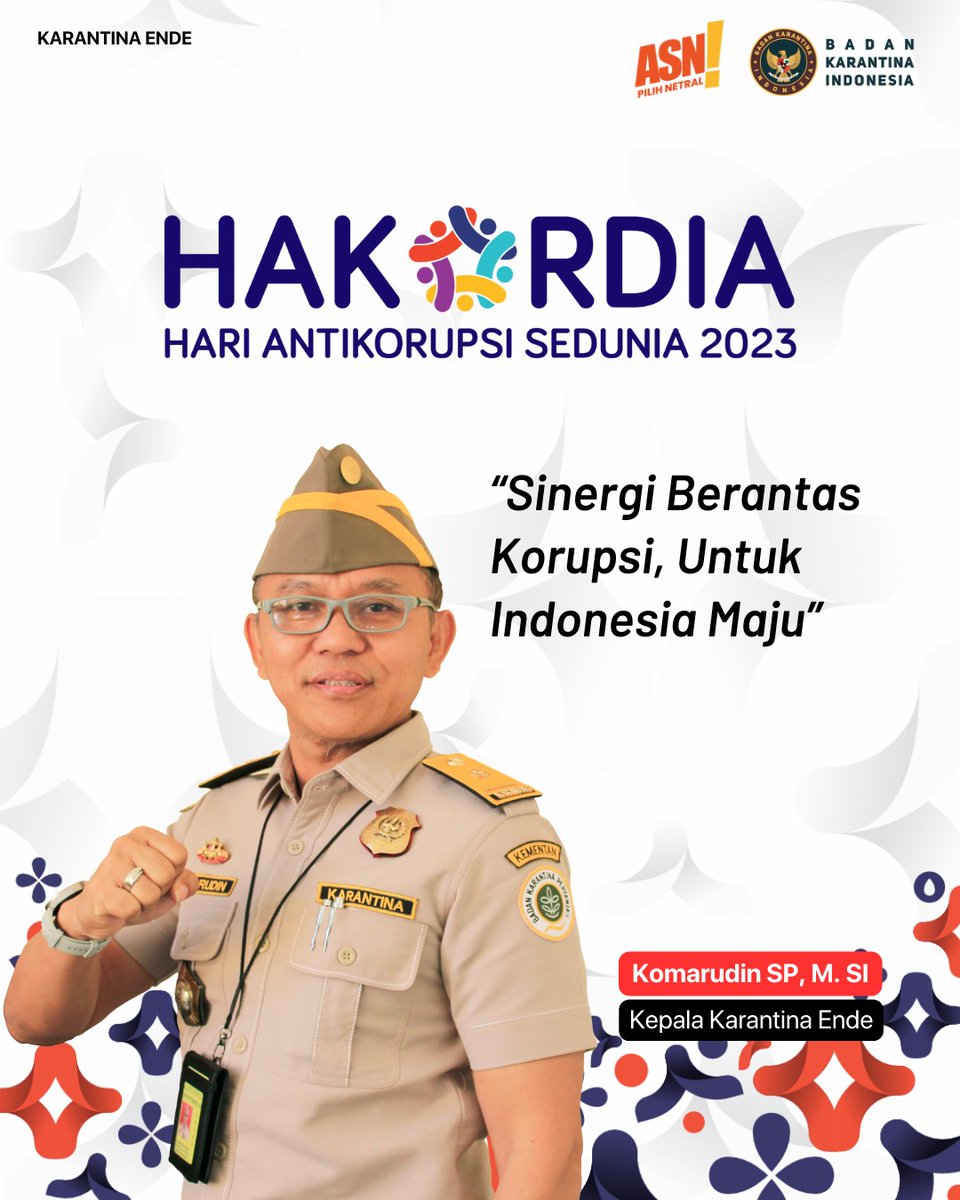 KarantinaEnde's tweet photo. Badan Karantina Indonesia berkomitmen menjaga integritas lembaga dan mencegah korupsi dalam bentuk apapun. 
Sinergi Berantas Korupsi Untuk Indonesia Maju
Memperingati Hari Anti Korupsi Sedunia, 9 Desember 2023
#hakordia2023 
#KarantinaEnde
#KarantinaIndonesia https://t.co/uUUgR6899W