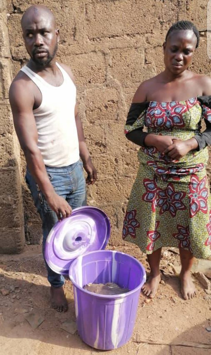 EngrCharlly's tweet photo. BREAKING NEWS:

Men of Ogun State Police Command in the early hours of today have arrested 43 year-old, Kehinde Oladimeji and his wife Adejumoke Raji, for been in possession of fresh human parts. 

The couple are Y0rubas from Ogun state of Nigeria. https://t.co/wday4bwleQ