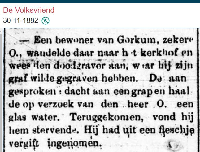 brievb's tweet photo. #bizar, deze gebeurtenis in 1882 in Gorinchem. Een bijzondere dag voor de doodgraver.
#delpher https://t.co/ntbTpEXwPt