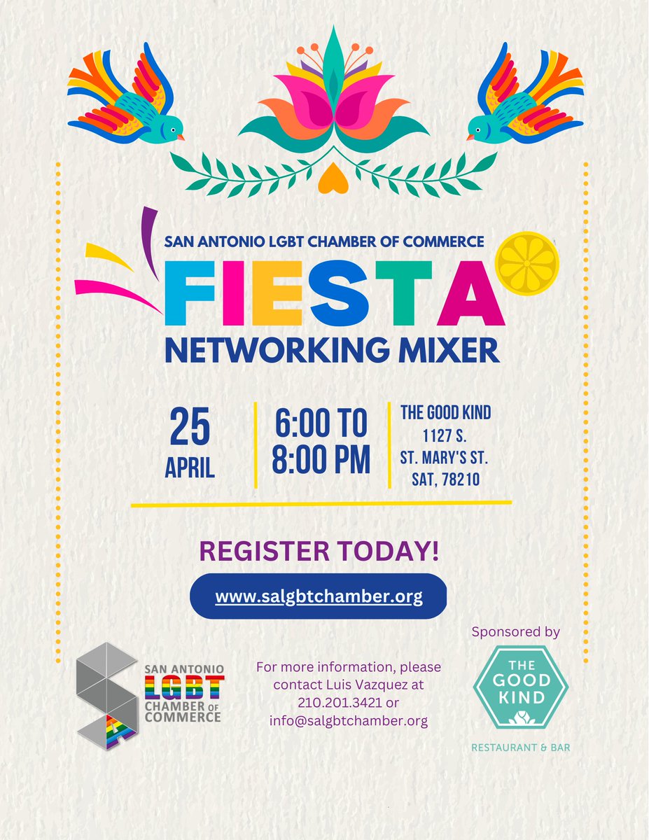 🎉 Throwback to our April 11th FIESTA San Antonio Networking Mixer! An unforgettable evening where local LGBTQ+ professionals and allies connected over drink specials and complimentary appetizers, graciously provided by our host sponsor, The Good Kind Southtown. #NetworkingMixer
