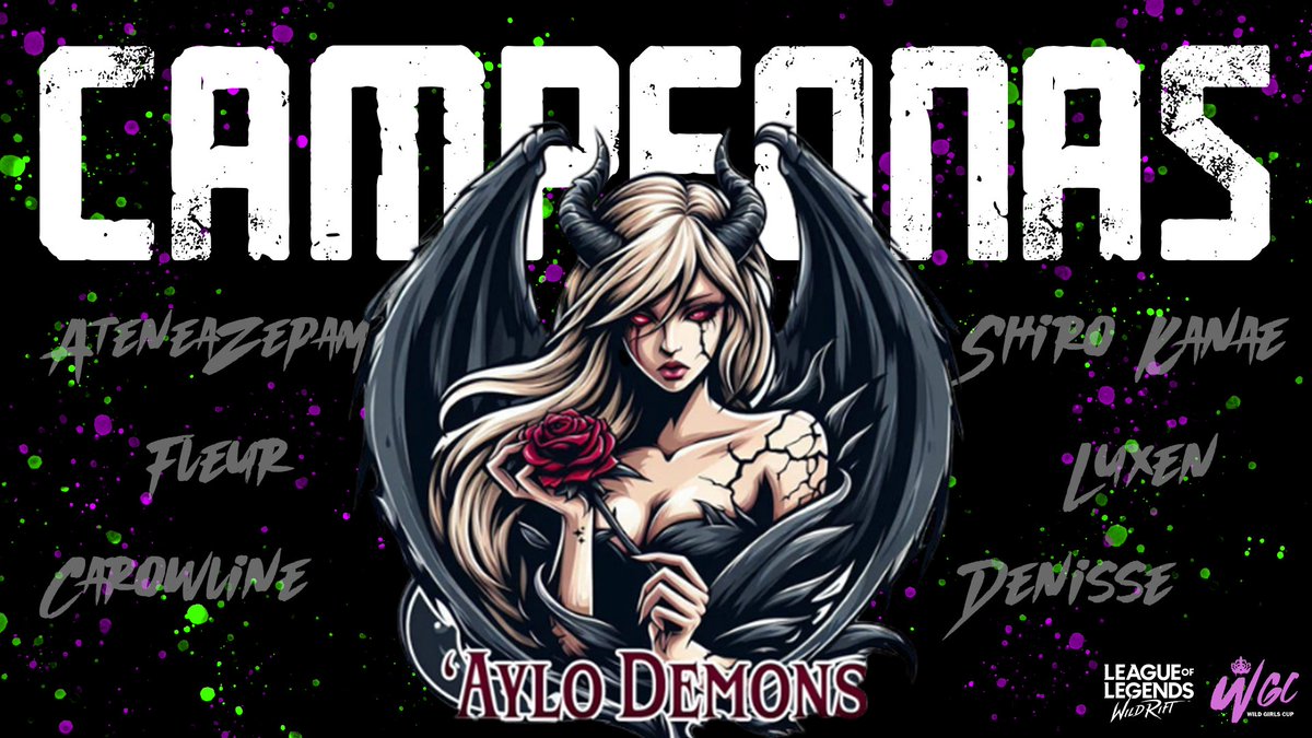Oficialmente las campeonas de la primera edición de la 💜 Wild Girls Cup 💚 

Muchas felicidades a Aylo Demons que se llevan la gloria de la #WGC 

Estamos muy orgullosos de ustedes y les ofrecemos todo nuestro apoyo y cariño! 

#WGC #WILDRIFT #WILDRIFTLATAM