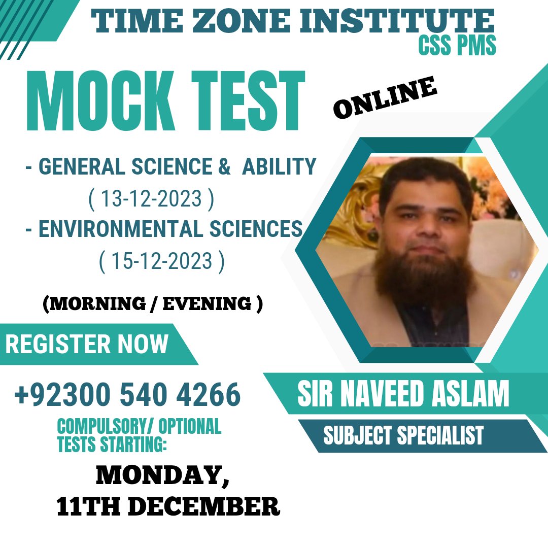timezone_instit's tweet photo. 🟤 *GSA & ENVIRONMENTAL SCIENCES* 🟤
< MOCK TEST >
*SIR NAVEED ASLAM DOGAR*
Mock Test Registration Form link 🔗:
https://t.co/3ANaWXNJck
Or Register At: *+923005404266*.
#generalscienceandability #environmentalsciences #GSA #css #mocktest2023 #NaveedAslamDogar #timezone https://t.co/DYBAQZFHIH