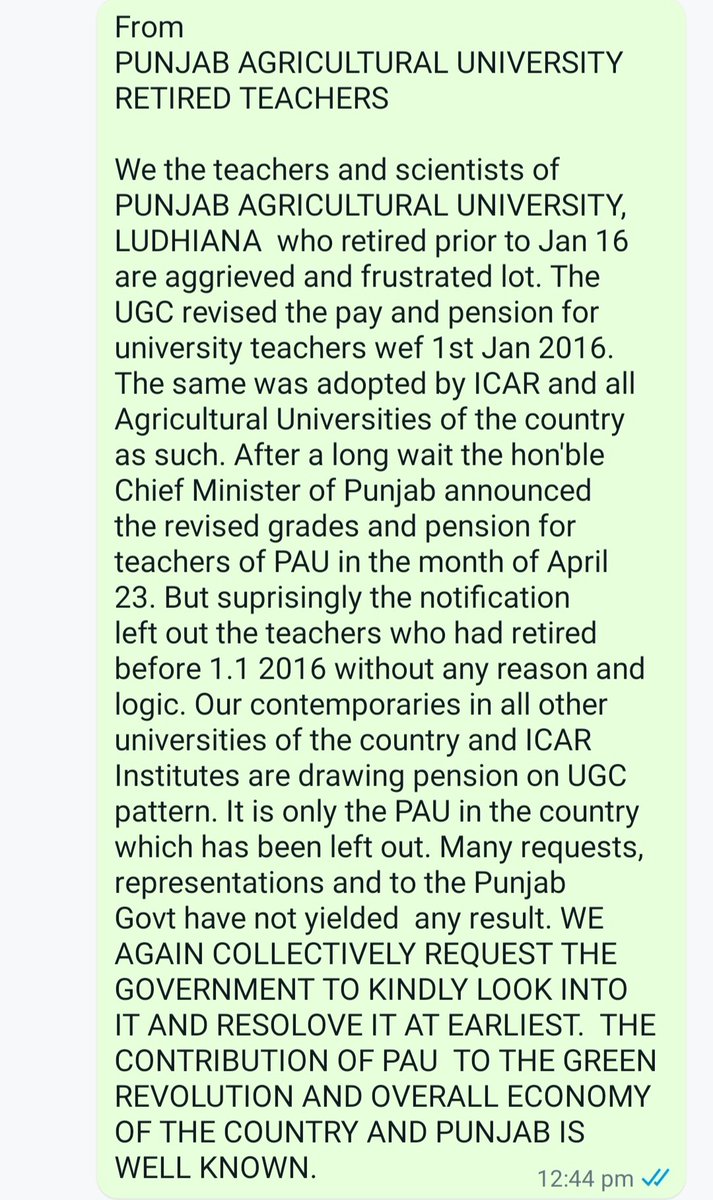 DrRohitKBhatia's tweet image. @BhagwantMann @HarpalCheemaMLA @ArvindKejriwal @CMOPb  A collective appeal to Pujab Govt from Retired Teachers of Punjab Agricultural University for kind attention