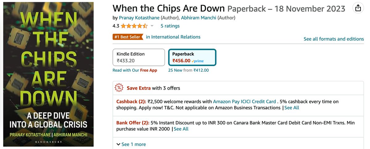 Pranay Kotasthane (@pranaykotas) on Twitter photo "When the Chips are Down" is the #1 best seller in the International Relations category on <a href="/amazonIN/">Amazon India</a>.
Give it a read!
<a href="/BloomsburyIndia/">Bloomsbury India</a> <a href="/manchigaru/">Abhiram Manchi</a> "When the Chips are Down" is the #1 best seller in the International Relations category on <a href="/amazonIN/">Amazon India</a>.
Give it a read!
<a href="/BloomsburyIndia/">Bloomsbury India</a> <a href="/manchigaru/">Abhiram Manchi</a>