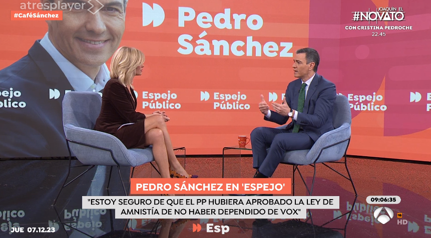 #Audiencias | La entrevista a Pedro Sánchez en @EspejoPublico, LÍDER en @antena3com con un 14,5% 📊 Supera a su rival directo en casi 6 puntos 📊 Roza los 600.000 espectadores únicos y 300.000 de media