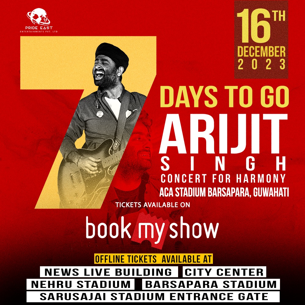 NELiveTV's tweet photo. #Assam | It’s Official! Arijit Singh’s mega concert in Guwahati on Dec 16 Tickets on Book My Show-
https://t.co/D3eCEev2fN
#arijitsingh #arijitsinghlive #arijitsinghfanclub #arijitsinghliveinconcert #arijitsinghthesingingsensation #northeast #assamesevideo https://t.co/VtxIXm1C71