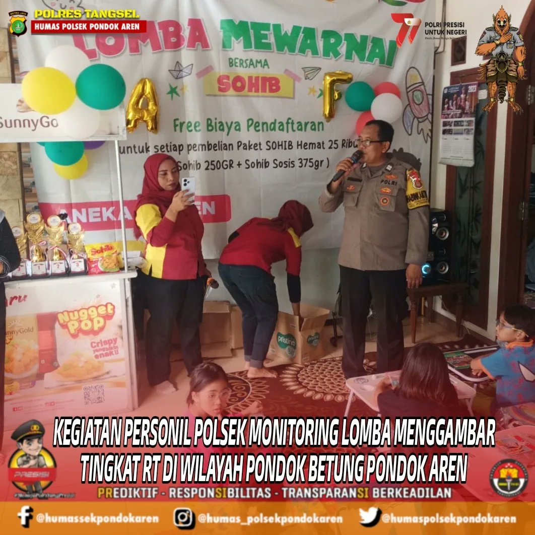 HumasAren's tweet photo. Monitoring kegiatan Lomba menggambar tingkat Rt oleh Personil Polsek di Wilayah Pondok Betung Pondok aren.

#Polsekpondokaren #bhabinkamtibmas #polrestangerangselatan https://t.co/DLa99ssrPY