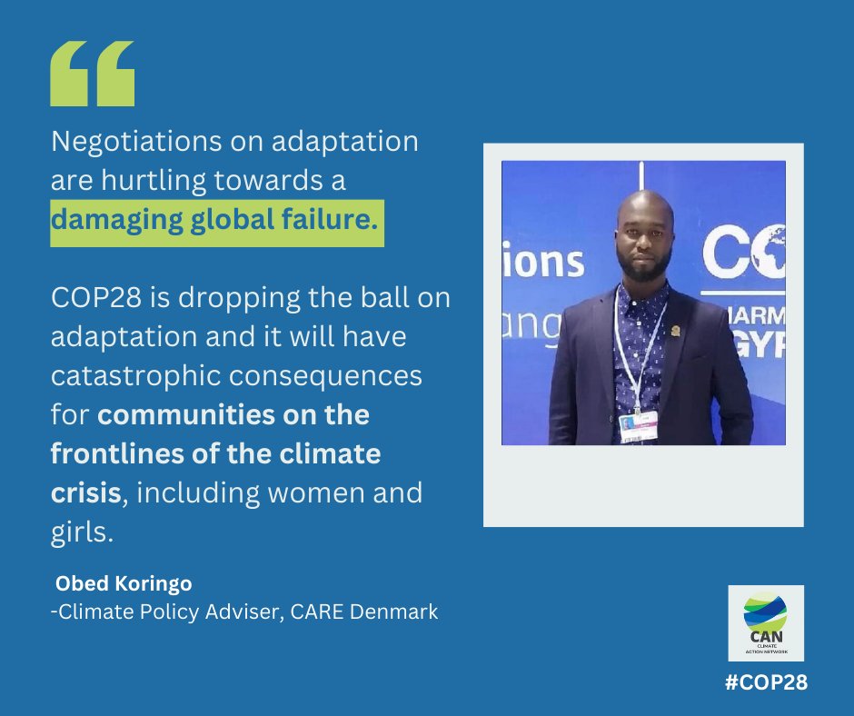 Climate Action Network International (CAN) (@canintl) on Twitter photo <a href="/ObedClement/">Obed Omete</a> <a href="/CAREClimate/">CARE Climate Justice</a> 💰Developed countries need robust roadmap to double adaptation finance - not more promises, says <a href="/ObedClement/">Obed Omete</a>.
#COP28 #GGA #ClimateAdaptation <a href="/ObedClement/">Obed Omete</a> <a href="/CAREClimate/">CARE Climate Justice</a> 💰Developed countries need robust roadmap to double adaptation finance - not more promises, says <a href="/ObedClement/">Obed Omete</a>.
#COP28 #GGA #ClimateAdaptation