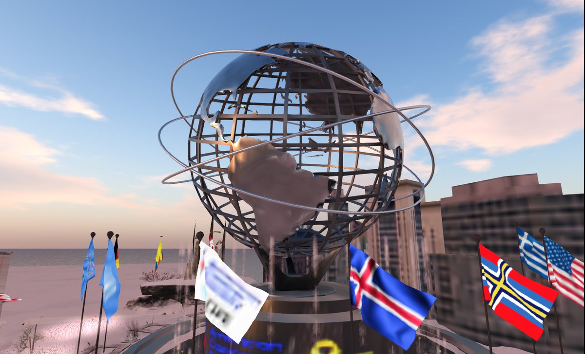 EthanWestland's tweet image. The sights of a #ChristmasExpo unlike any, reminescent of the 1964 World's Fair. The Eiffel Tower &amp;amp; Statue of Liberty in the #LightsOfHope sim and the Unisphere in the main Christmas Expo sim. There is still time to explore all 11 regions and support cancer research! #SecondLife