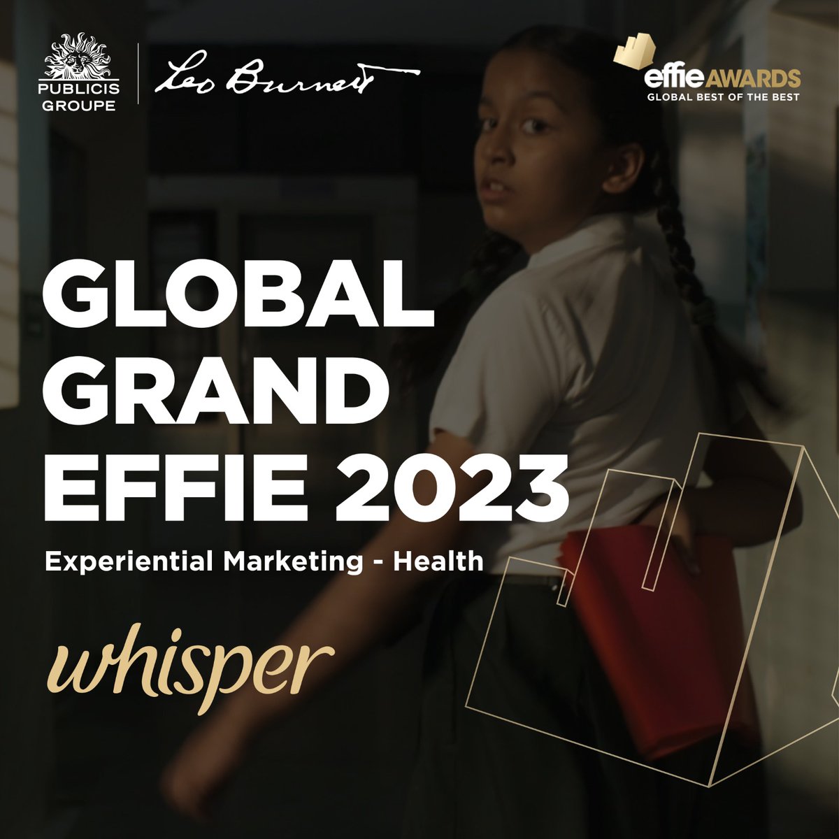 This one's super special!Our campaign for P&G Whisper #MissingChapter was awarded a 'Global Grand Effie' at the Effie Global Awards which recognises the global best of best work. Congratulations to the amazing teams at Leo Burnett and P&G Whisper on this incredible win 🎉🥂