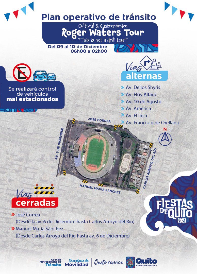 🎸 #AMTInforma |  La leyenda del rock, Roger Waters, por primera y última vez en Quito 🤘

💡Pilas con los cierres viales y ten en cuenta que, de existir gran afluencia de asistentes, se ampliará el perímetro de cierre. 

Te mantendremos informado 💪

#QuitoRenace