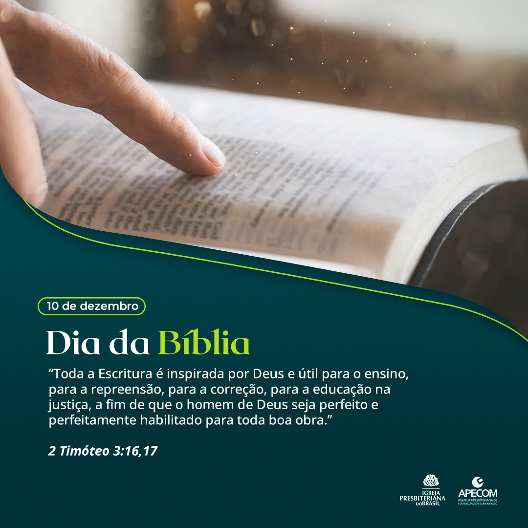 Hoje comemoramos o Dia da Bíblia. Como cristãos reformados, reafirmamos o  nosso compromisso com o Sola Scriptura. A Bíblia é a palavra de Deus, e  nela está contido tudo aquilo que precisamos, image size:1080x1080