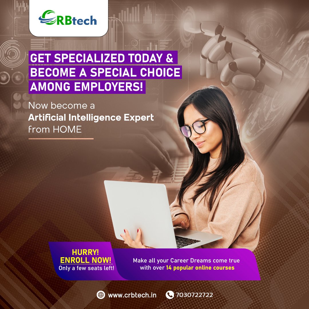 CRB_Tech's tweet image. Get specialized in a course with a bright & progressive future than any field. Be the master of the future with a certificate course in Artificial Intelligence from home.
For more details call on 7030722722 or visit crbtech.in
#BestMachineLearningCourse