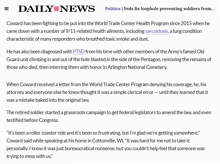 The federal government is fixing a mistake that excluded members of the U.S. armed services who worked at the 9/11 sites and came down with a 9/11 illness from getting pivotal health coverage. nydailynews.com/2023/12/08/fed…