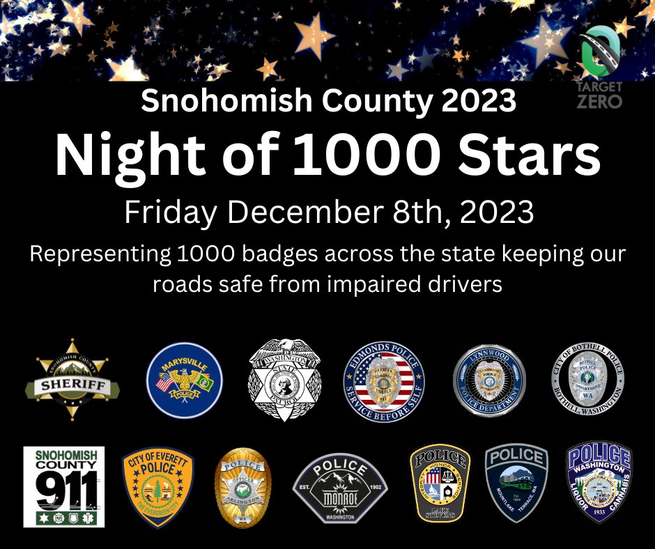 SnoCo Target Zero (@snocotargetzero) on Twitter photo Tonight we kick off the season with our annual awards event for local traffic safety champions, followed by DUI patrols that run through the new year. Night of 1000 stars symbolizes the badges nationwide of officers looking for impaired drivers. <a href="/wspd7pio/">Trooper Kelsey Harding</a> Tonight we kick off the season with our annual awards event for local traffic safety champions, followed by DUI patrols that run through the new year. Night of 1000 stars symbolizes the badges nationwide of officers looking for impaired drivers. <a href="/wspd7pio/">Trooper Kelsey Harding</a>