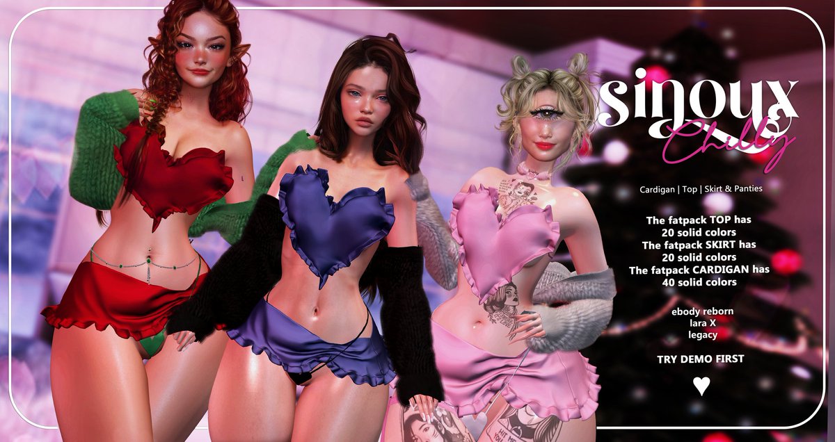 sinoux_sl's tweet image. This Christmas is going to be hot girls! 🔥

Available in #goat66 for 65L
Who is in our group has 15%off

Taxi in bio

#sl #secondlife #metaverse #happyweekend #craftyweekend #goat66 #sokawaiisundays #thesims #thesims4 #InZoi