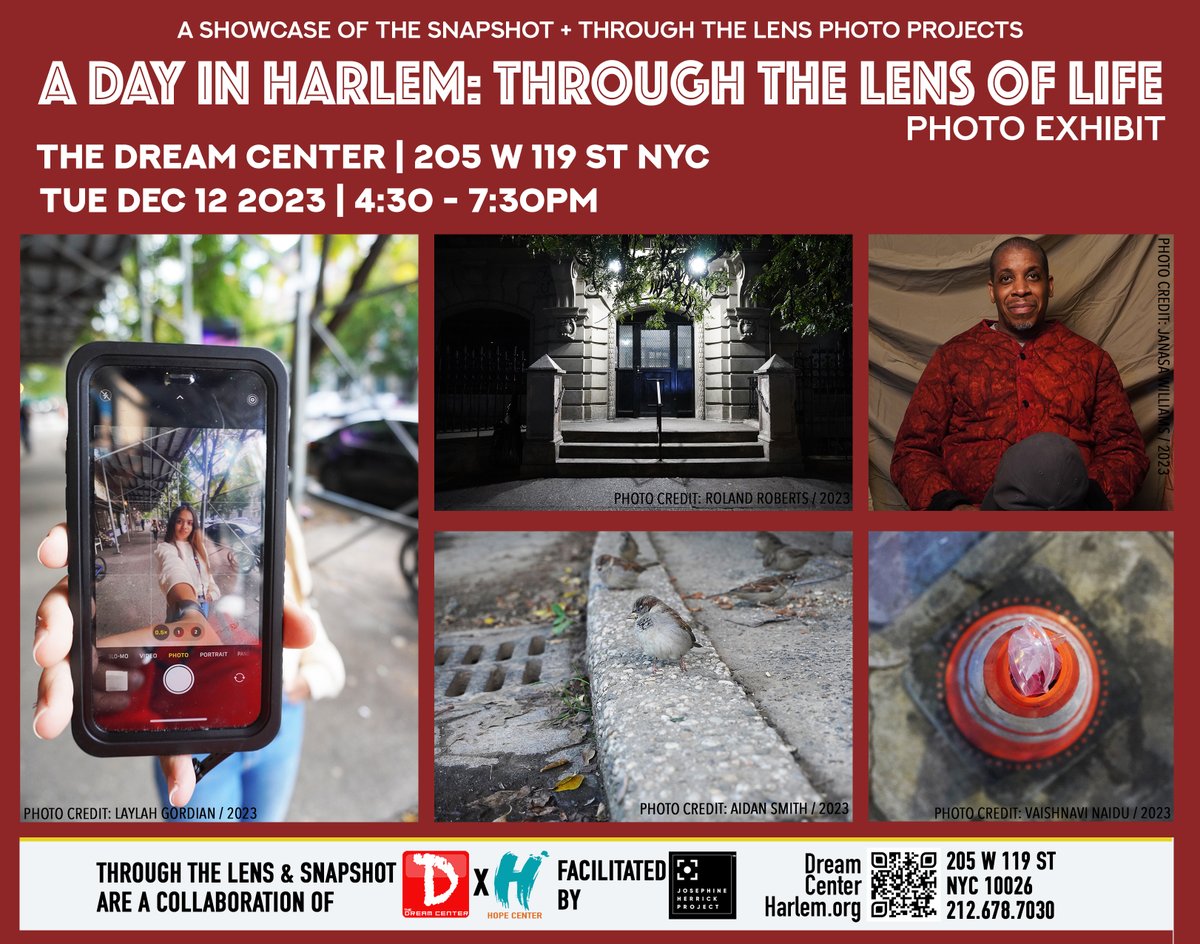 DreamCtrHarlem's tweet photo. ‘A Day in Harlem: Through the Lens of Life’ is a #photoexhibit showcasing this world-renowned neighborhood's tapestry. Join us on TUE 12/12 at 4:30p. A collaborative project between @DreamCtrHarlem, @HopeCtrHarlem @JHP1941. Full deets at https://t.co/CojWCOV1V4. #photos. https://t.co/rRt5nJeaFO