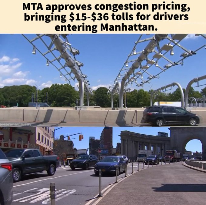 WallStreetMav's tweet photo. BREAKING: 🚨🚨🚨

New York Metropolitan Transportation Authority have voted to approve measures to cut down traffic and emissions by charging drivers to enter a large swath of Manhattan. https://t.co/pVMaKmoO7g