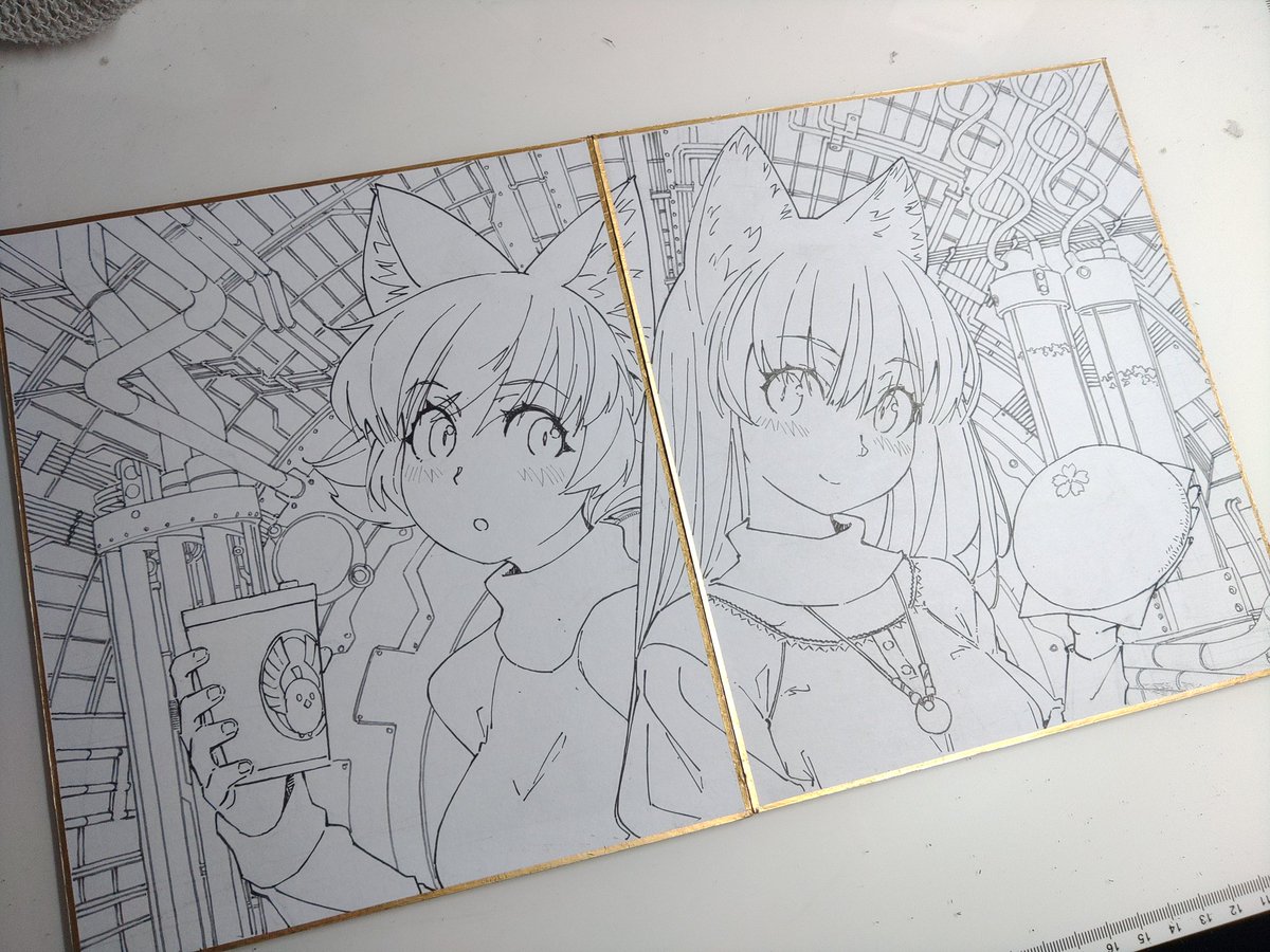 見開き中色紙。
線は引き終わったけど、もう少し書き出す必要ありそう。 