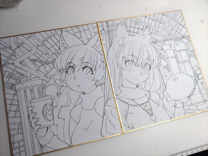 見開き中色紙。
線は引き終わったけど、もう少し書き出す必要ありそう。 