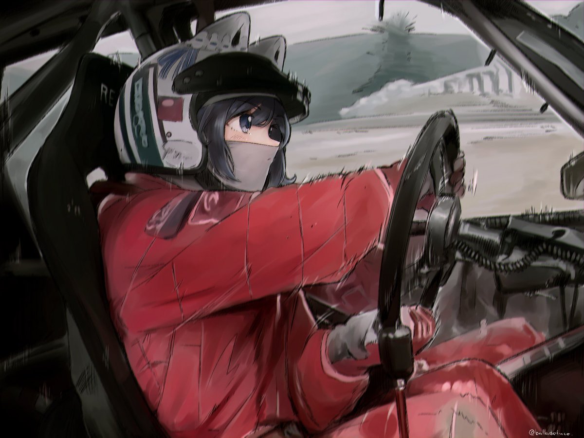 shima rin 1girl driving steering wheel solo gloves ground vehicle motor vehicle  illustration images